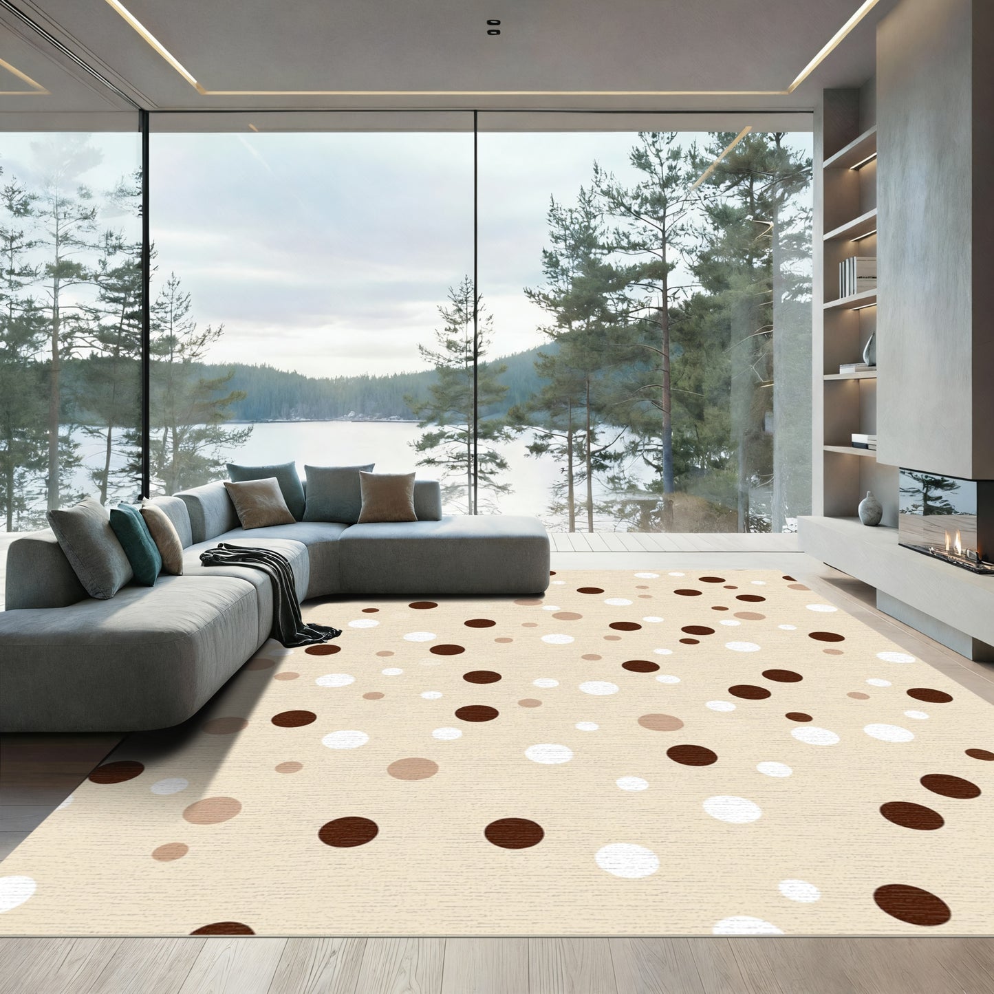 Cream Brown White Polka Dot Scatter Rug