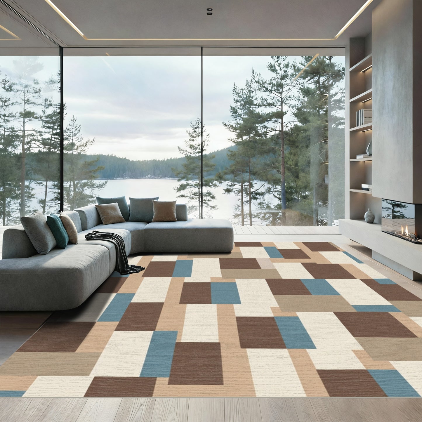 Earthy Tones Abstract Blocks Rug