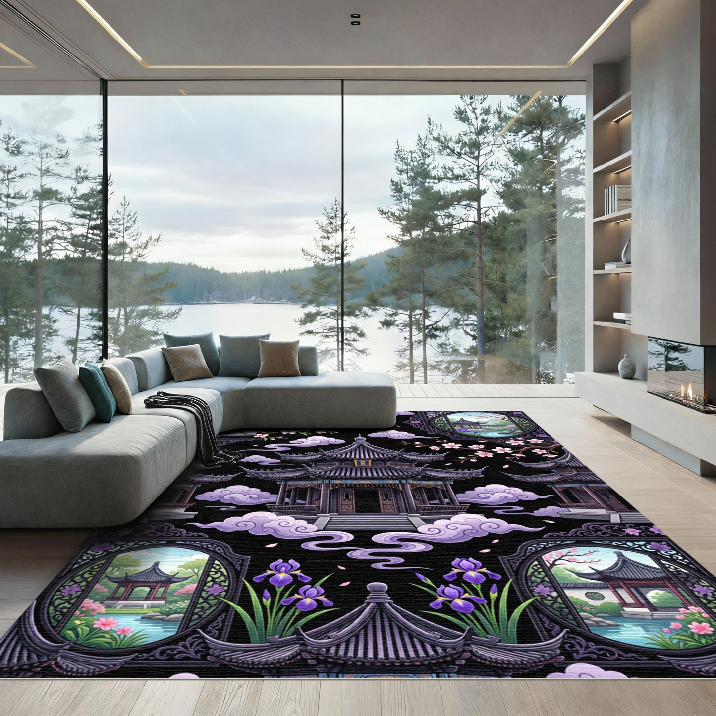 Orchid Pagoda Sakura Temple Zen Rug