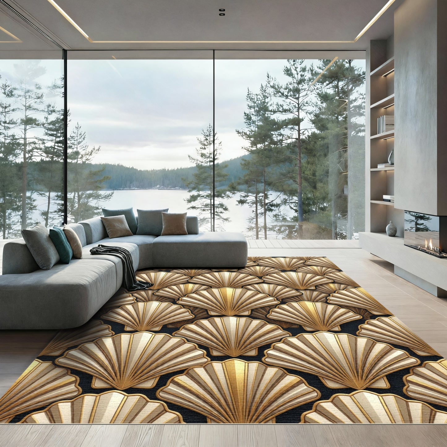 Art Deco Gold Fan Repeat Rug