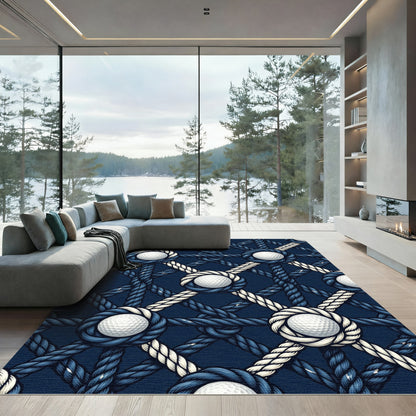 Navy Rope Bound Golf Ball Lattice Rug
