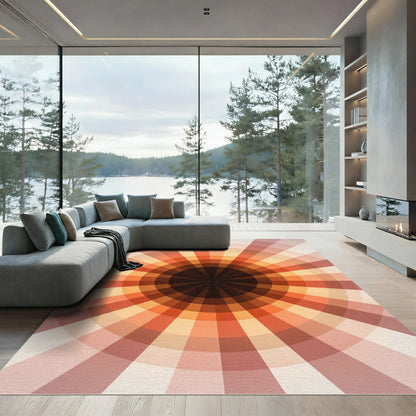 Crimson Orange Radial Sunburst Rug