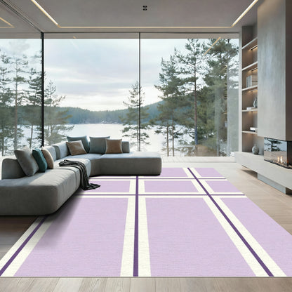 Purple Cream Grid Rectangular Rug