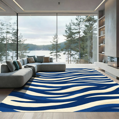 Navy Blue Cream Wavy Stripe Rug