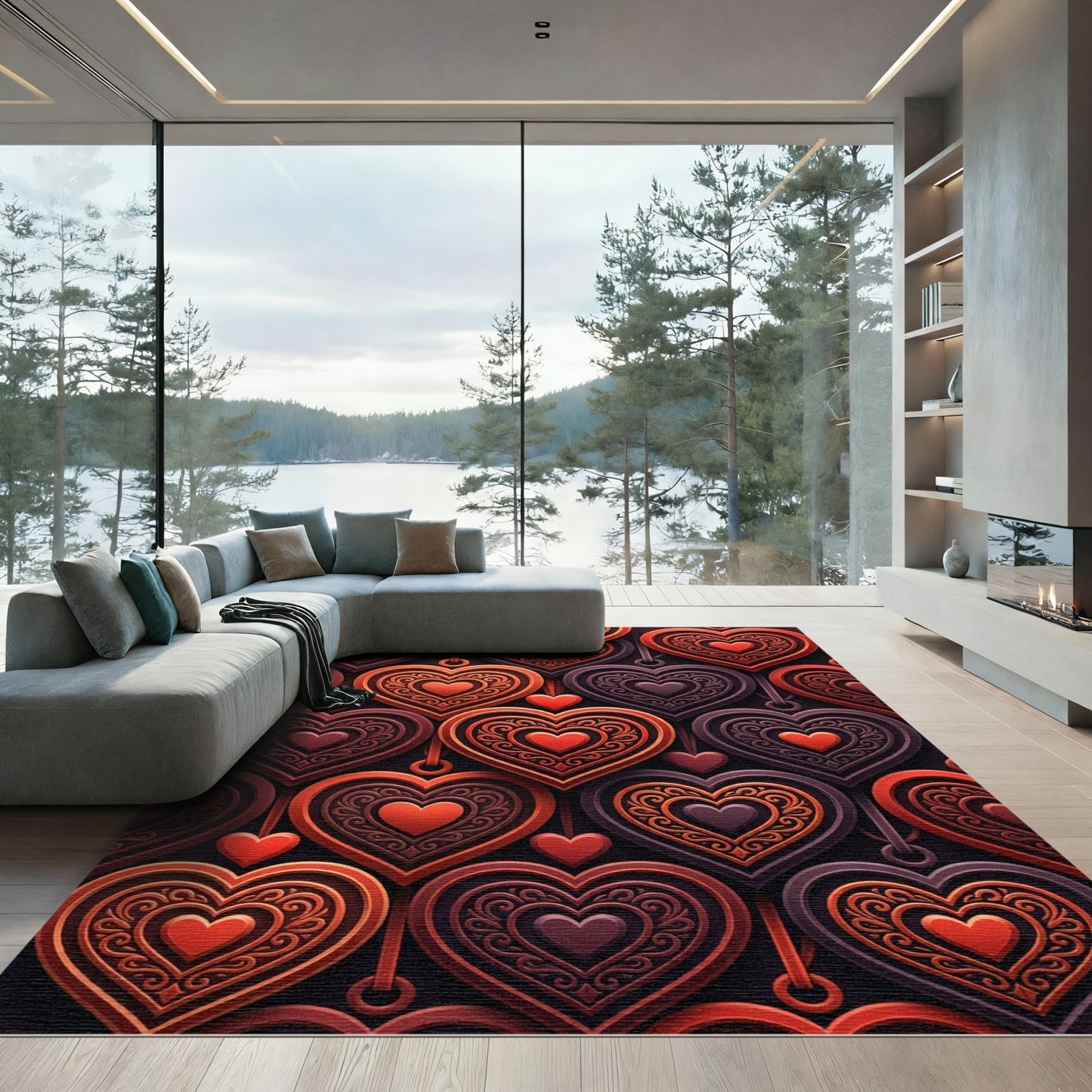Embossed Crimson Heart Cameo Tapestry Rug