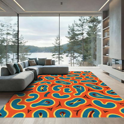 Retro Blue Organic Blob Composition Rug