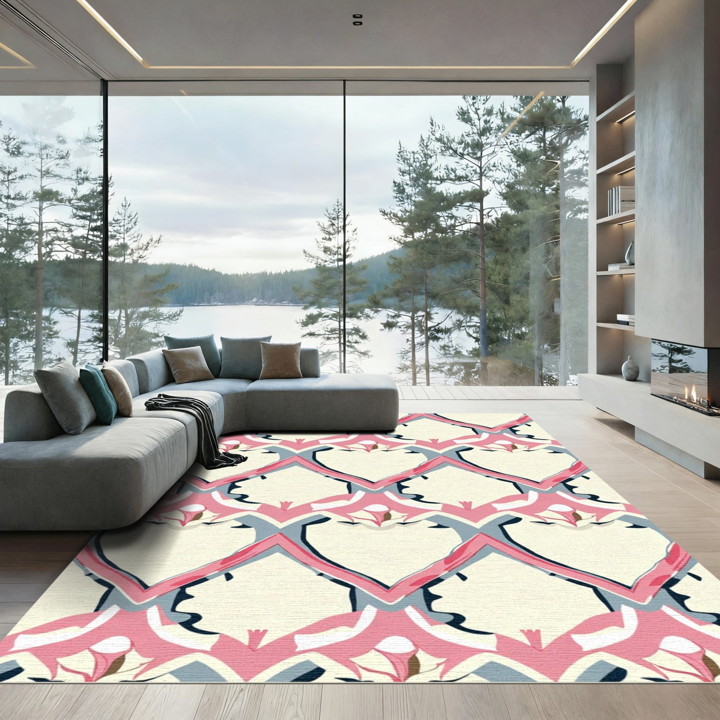 Pale Pink Gray Lattice Arch Rug