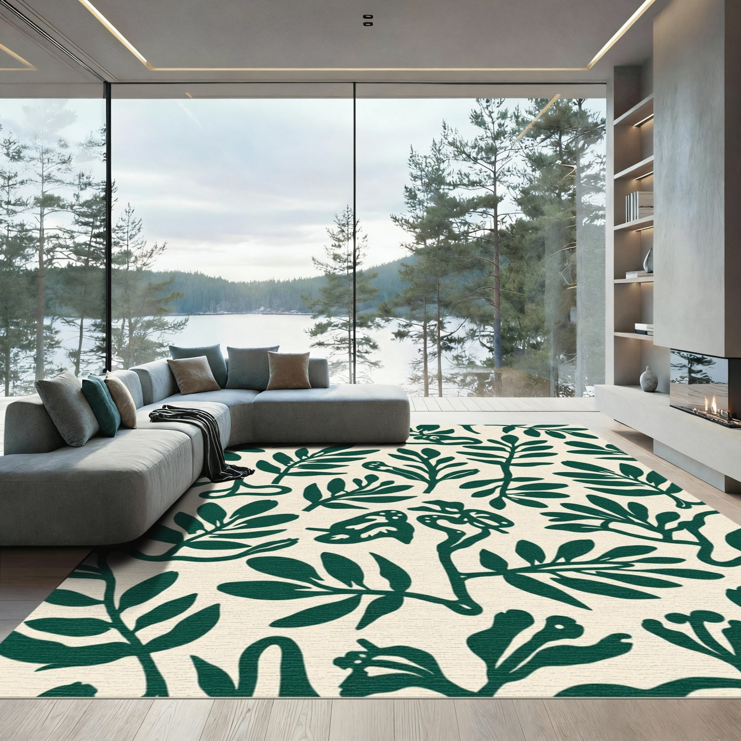 Deep Emerald Botanical Swirls Rug