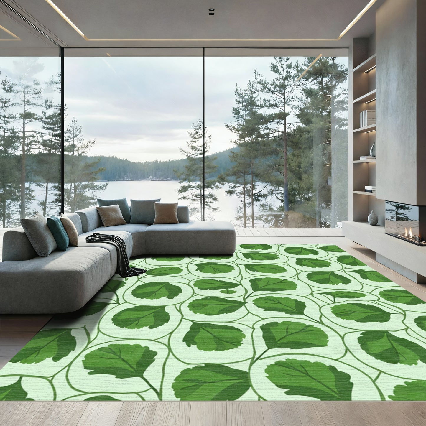 Verdant Green Leafy Vine Arrangement Rug