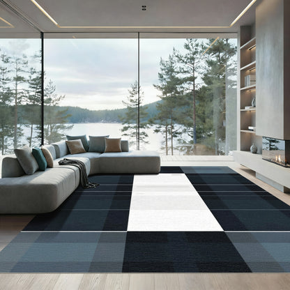 Dark Blue Plaid Checkered Rug