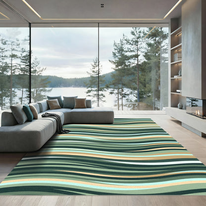 Sage and Sand Wavy Linear Ripple Rug