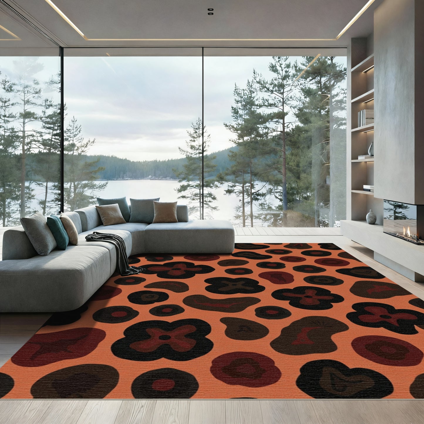 Terracotta Animal Print Layered Shapes Rug