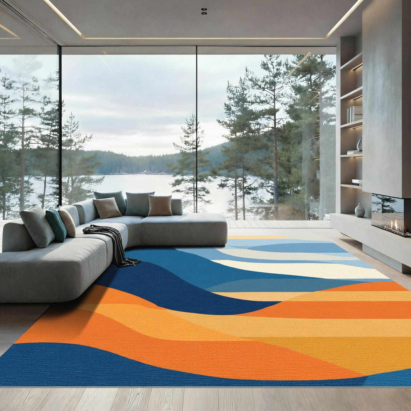 Coastal Horizon Abstract Wave Rug