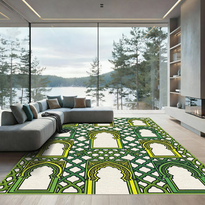 Green Arched Fretwork Arabesque Rug
