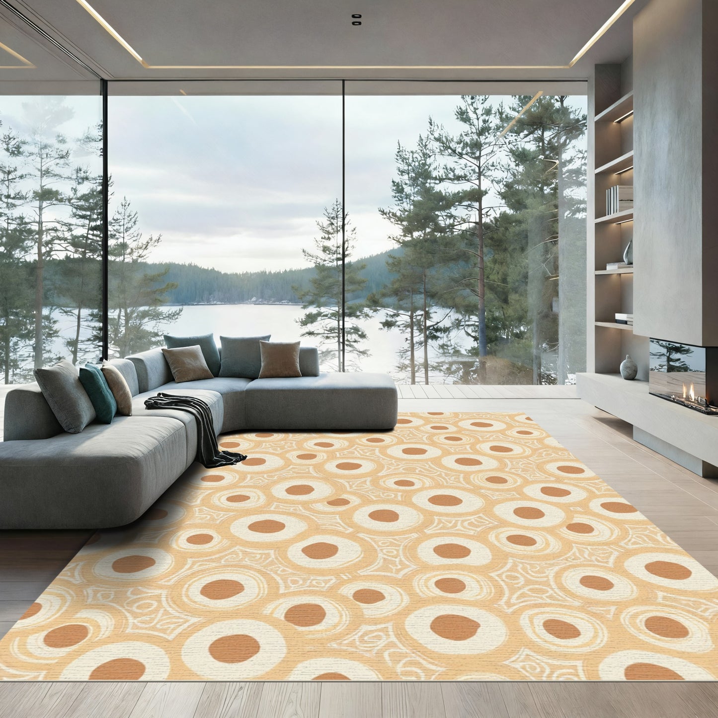 Golden Ochre Concentric Circles Rug