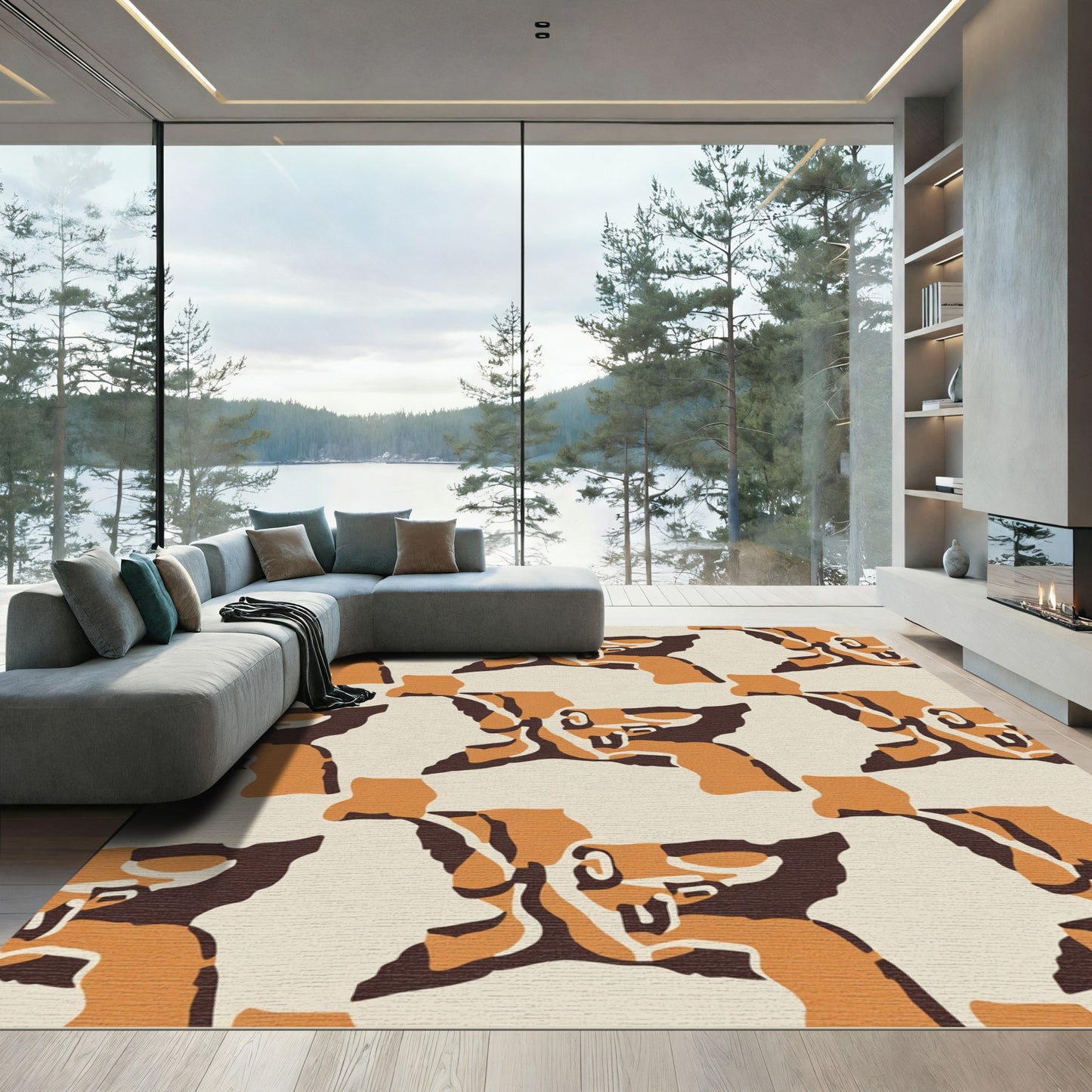 Orange and Brown Abstract Collage Rug