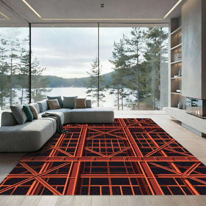 Industrial Orange Steel Grid Rug