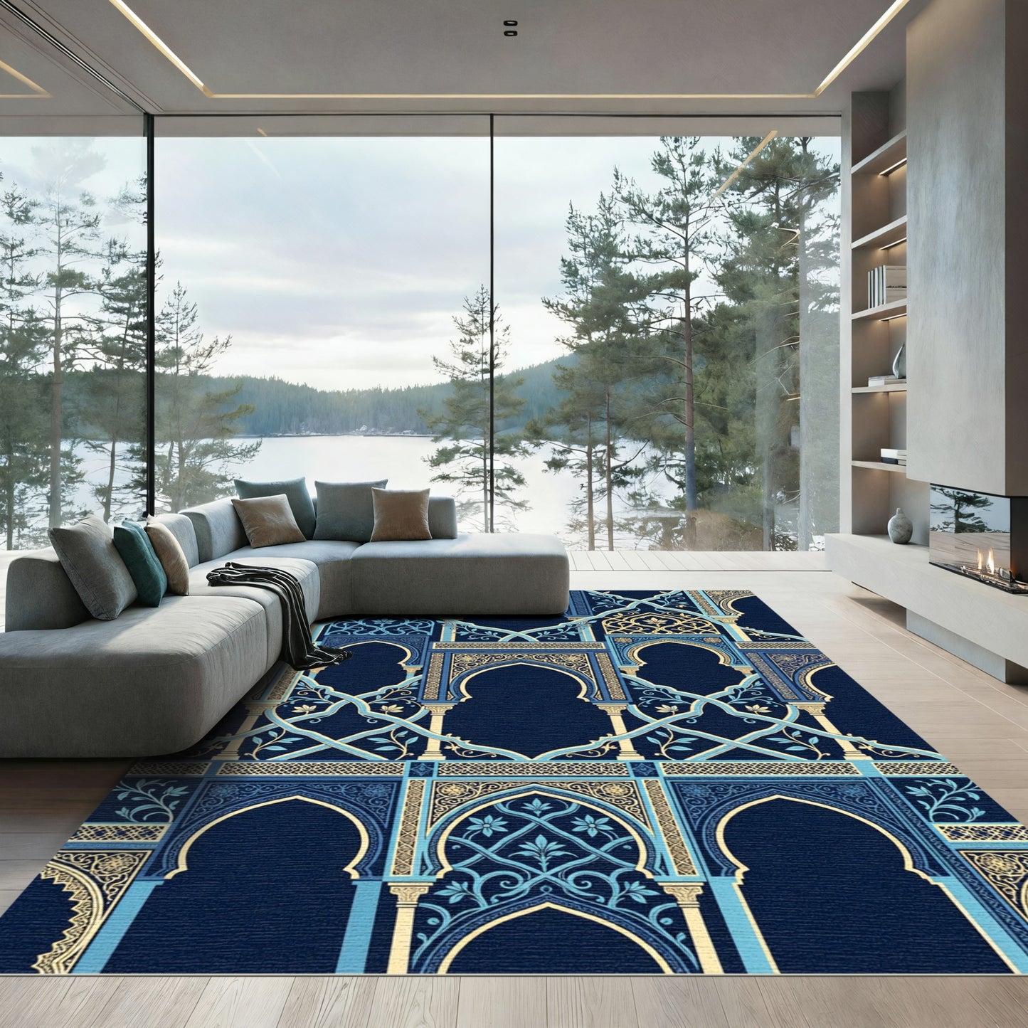 Midnight Blue Arched Palace Tile Rug