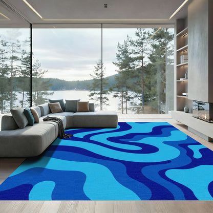 Abstract Blue Swirl Wavy Rug