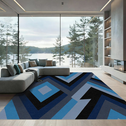Geometric Blues and Grays Chevron Rug