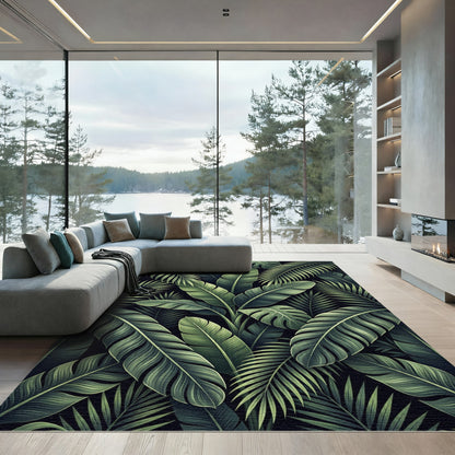 Vibrant Green Tropical Leaf Arrangement Rug