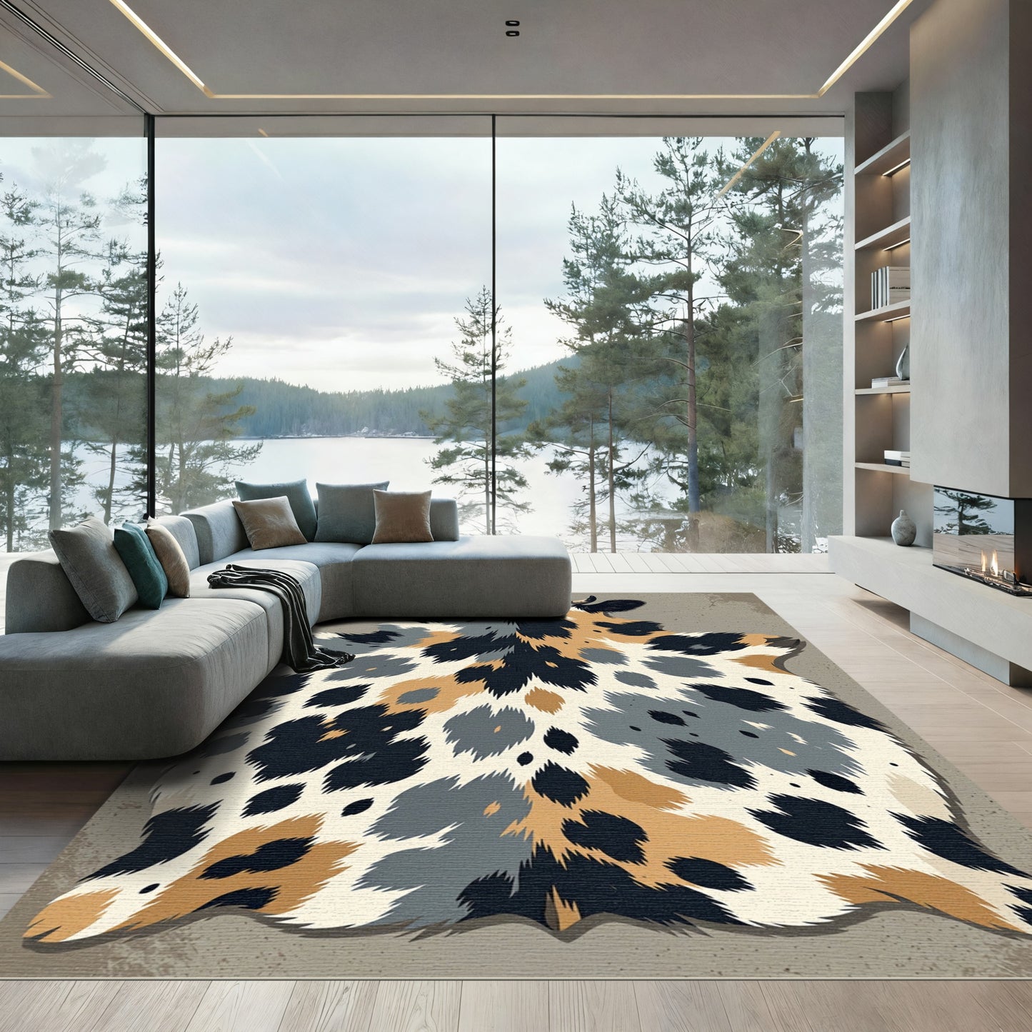 Calico Cow Hide Patchwork Rug