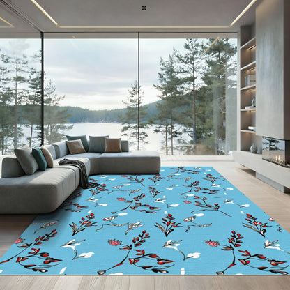 Light Blue Branch Red Leaf Whimsical Rug