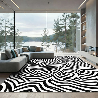 Black White Abstract Maze Rug