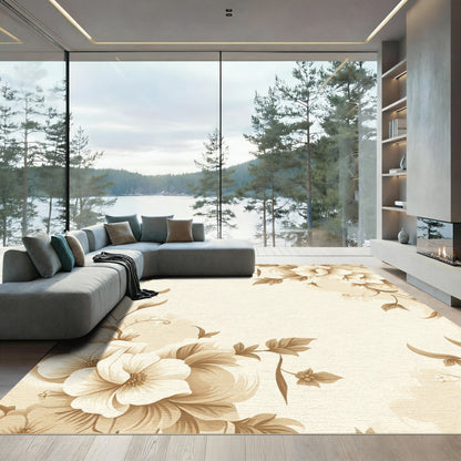 Cream Sepia Floral Swirl Artwork Rug