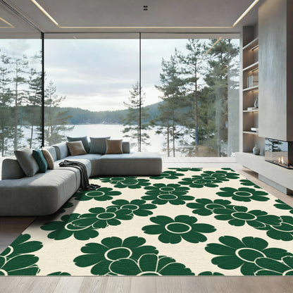 Dark Green Daisy Garden Layout Rug