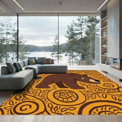 Brown Bear Foliage Swirls Rug