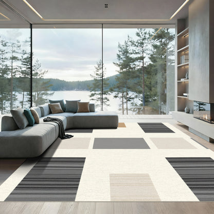 Neutral Tones Geometric Stripes Rug