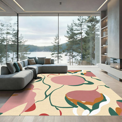 Pink Blush Abstract Swirl Botanical Rug
