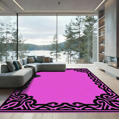 Vibrant Pink Scrollwork Border Rug