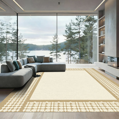 Golden Beige Geometric Lattice Border Rug