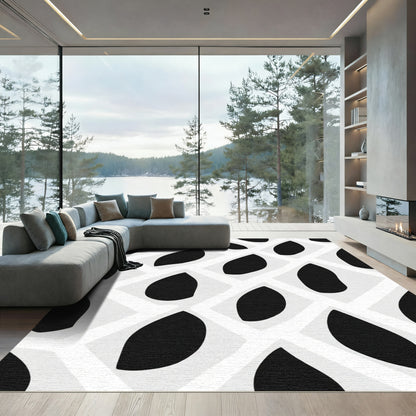 Black Organic Forms Grid Rug