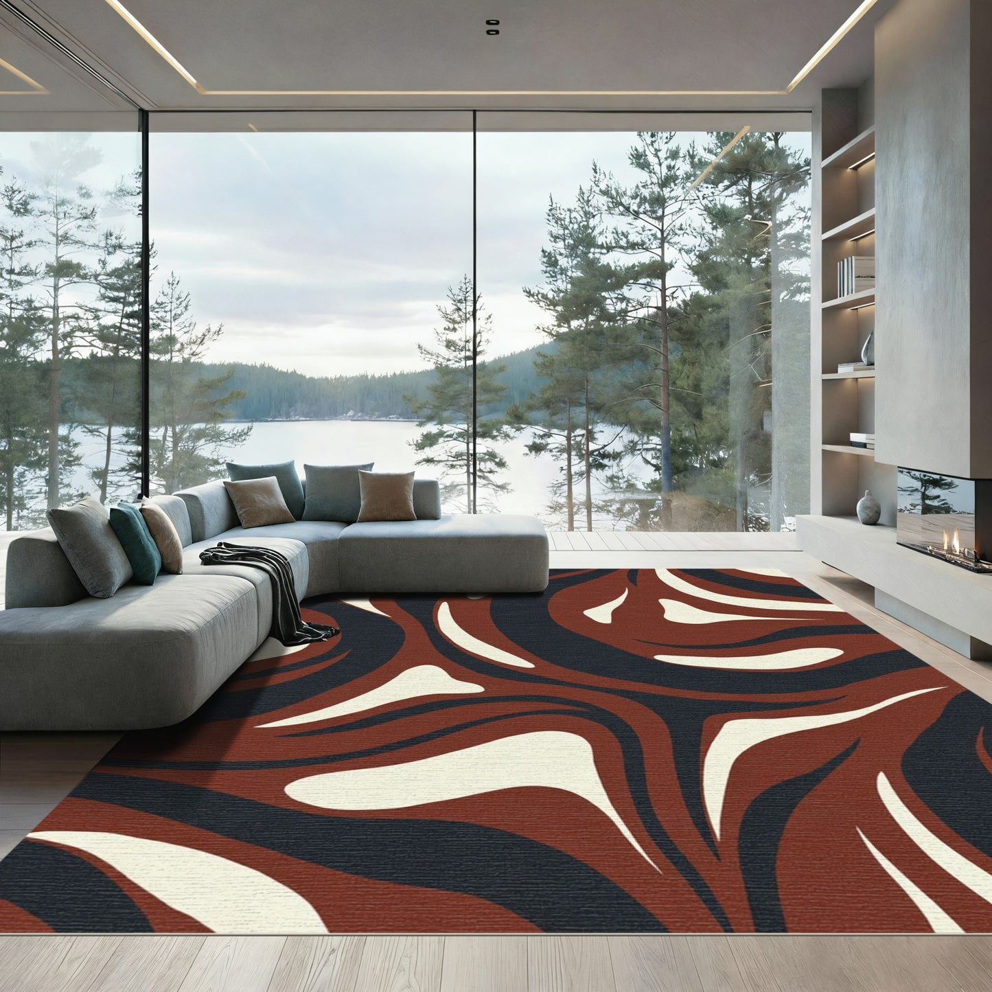 Crimson Navy Swirl Organic Composition Rug