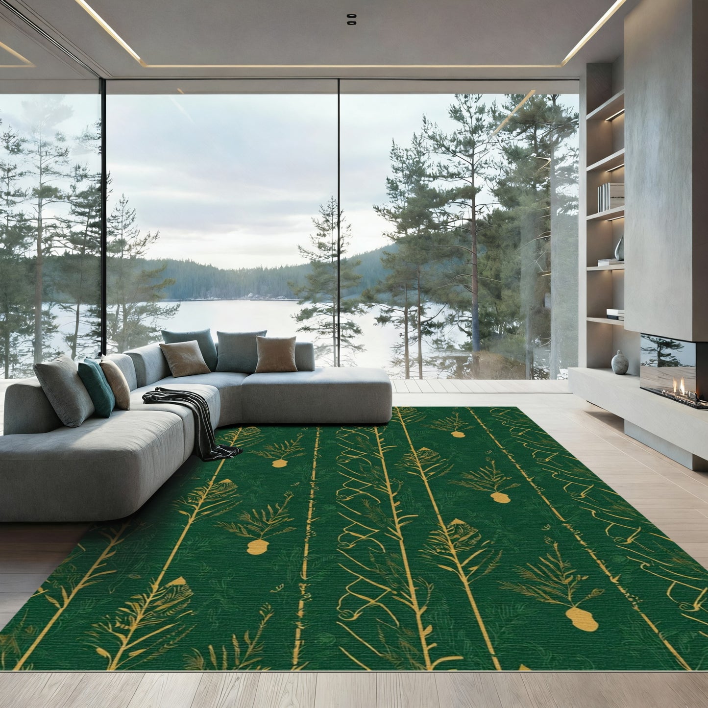 Emerald Forest Green Botanical Art Rug