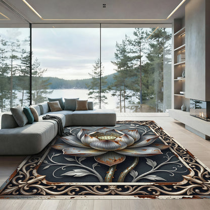 Metallic Lotus Flower Frame Rug