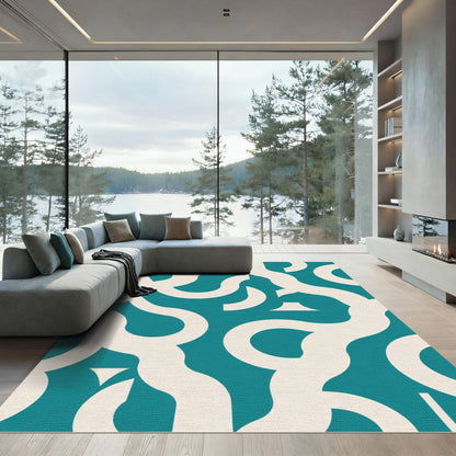 Teal White Interlocking Curves Rug