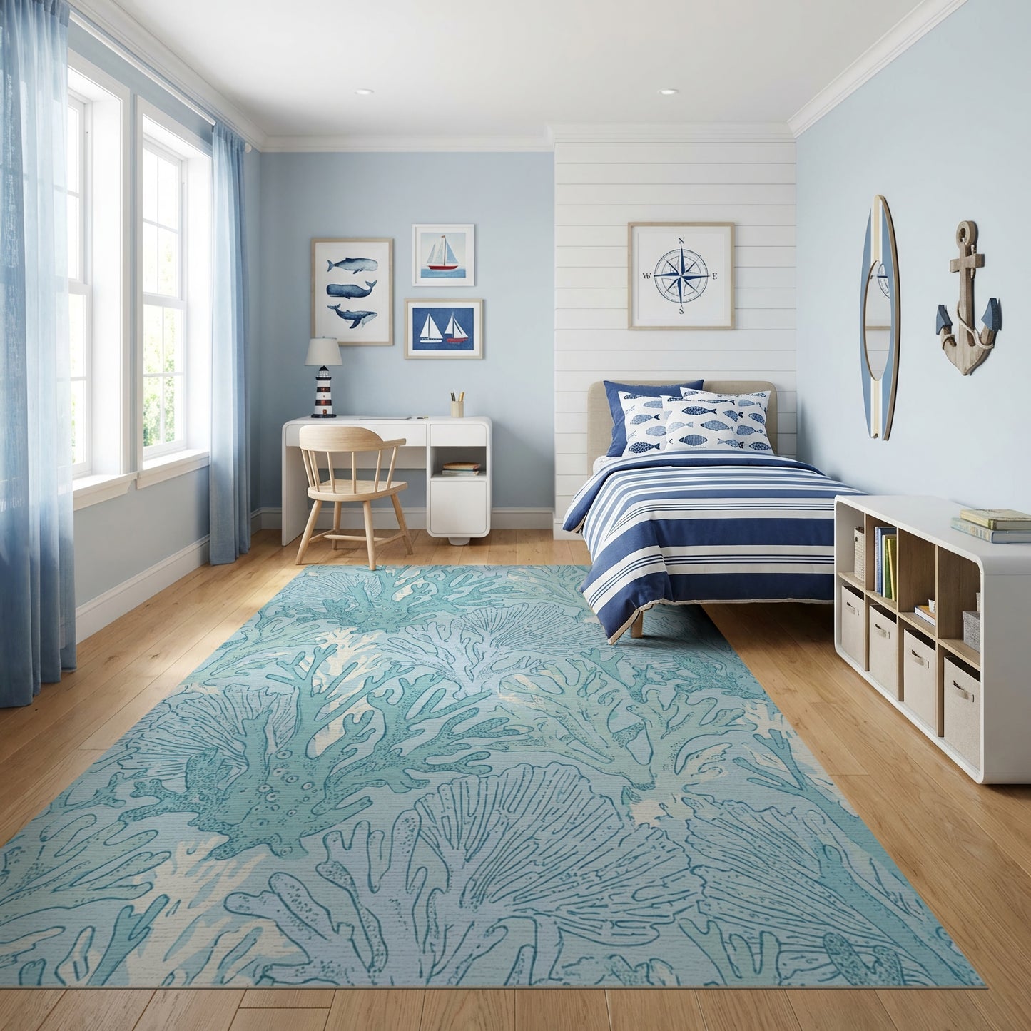 Aqua Coral Branching Organic Rug