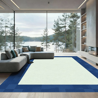 Deep Blue Pixelated Border Rectangular Rug