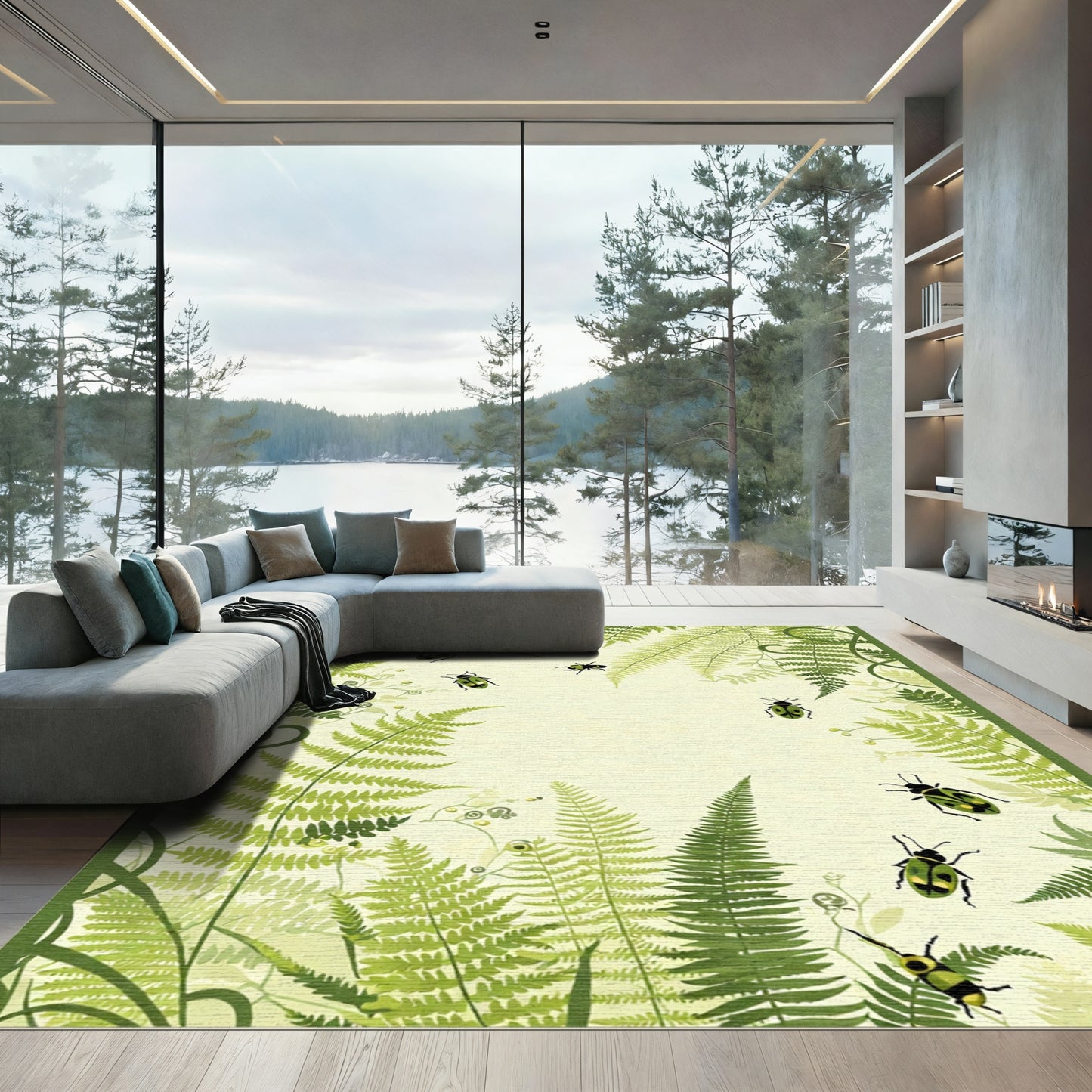 Green Beetle Fern Forest Whimsy Rug