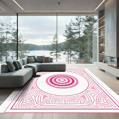 Pink Concentric Scallop Border Rug