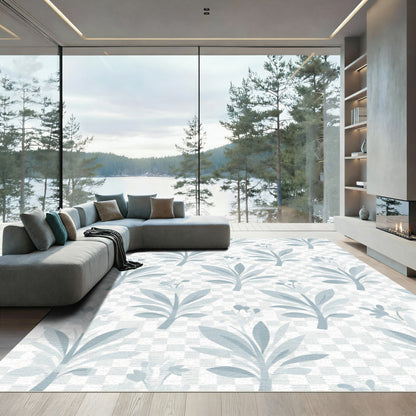 Soft Blue Floral Sprig Weave Rug
