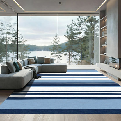 Nautical Navy Sky White Stripes Rug