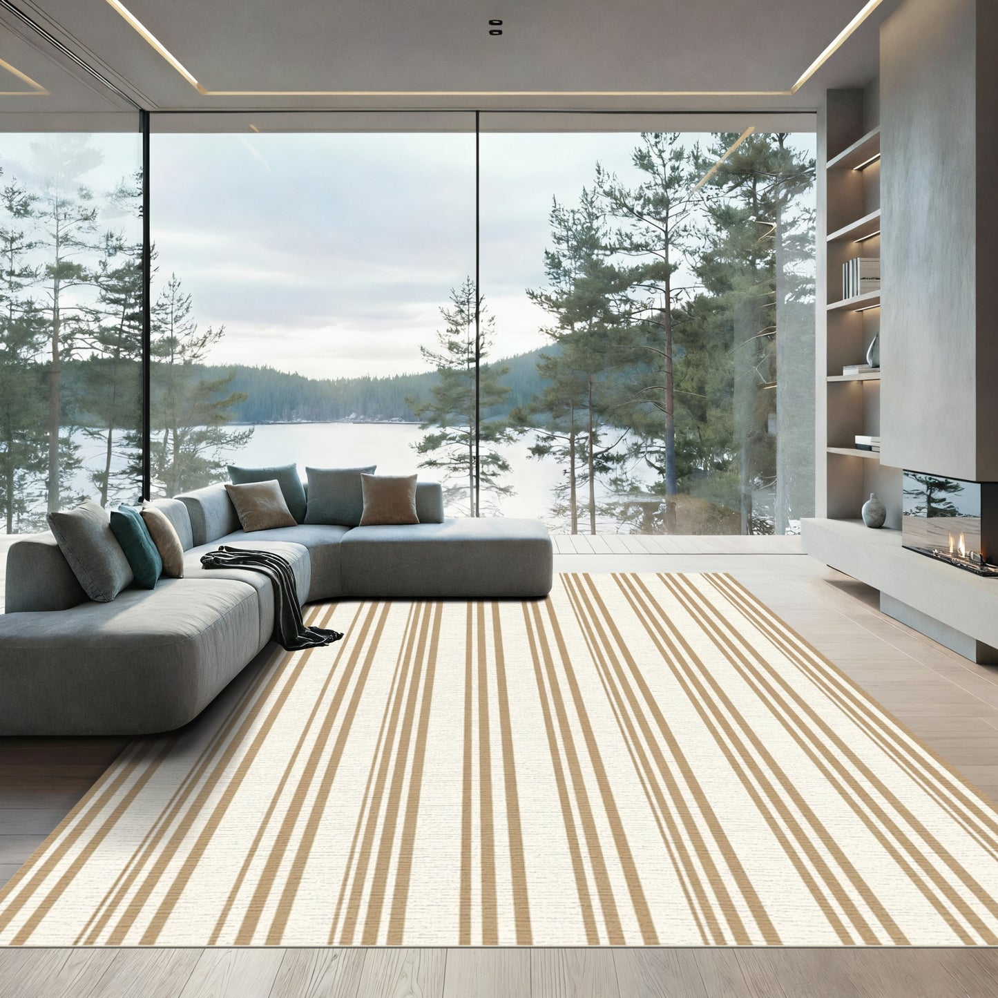 Neutral Taupe Vertical Stripe Rug