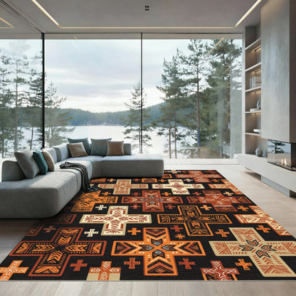 Earthy Terracotta Geometric Cross Tile Rug