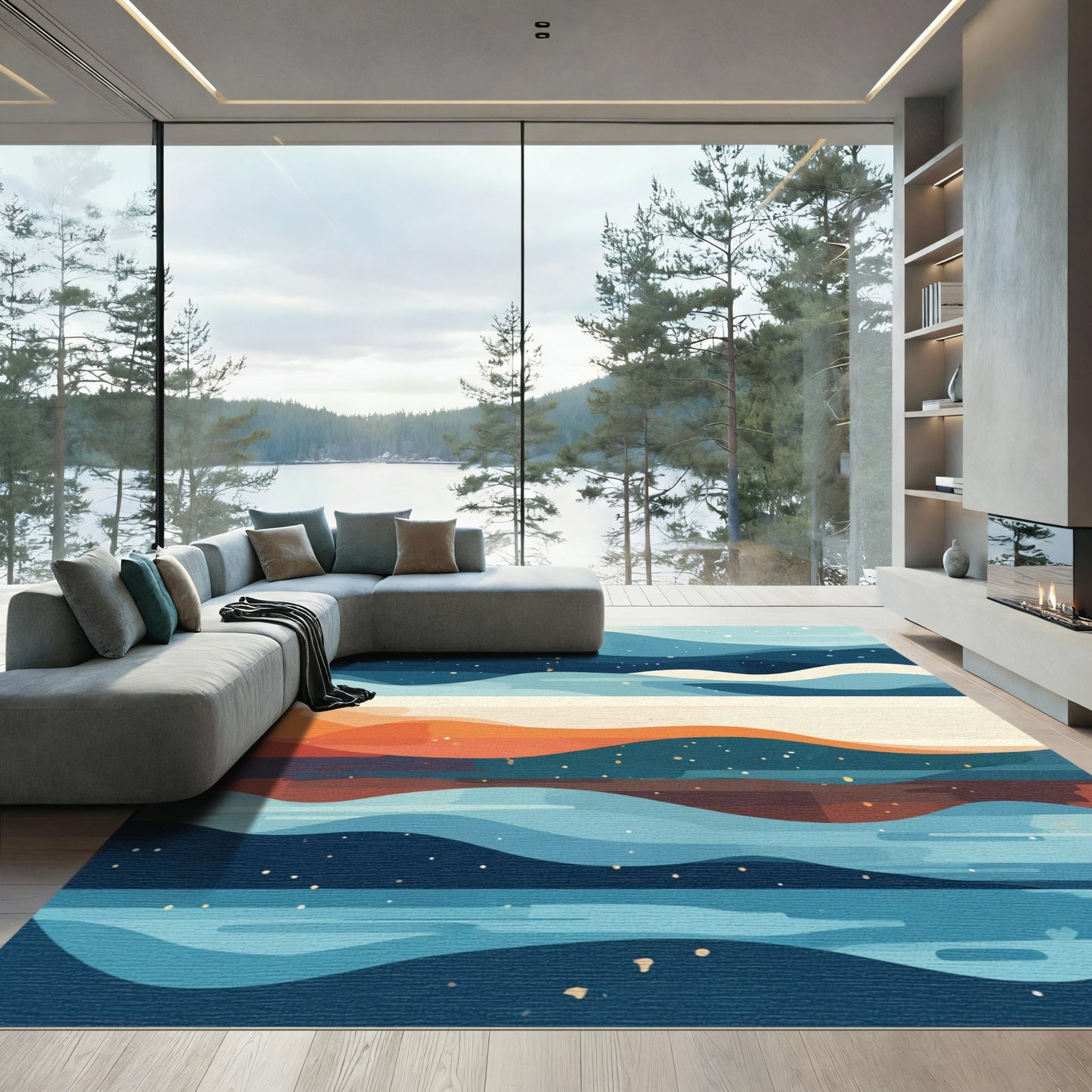 Oceanic Waves Sunset Horizon Rug