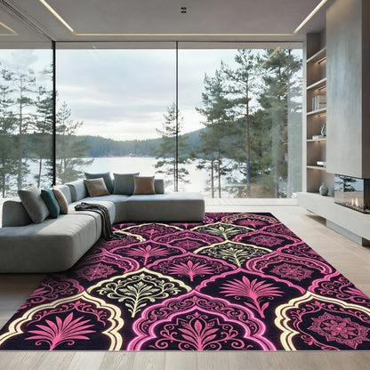 Radiant Rose Pink Damask Floret Rug